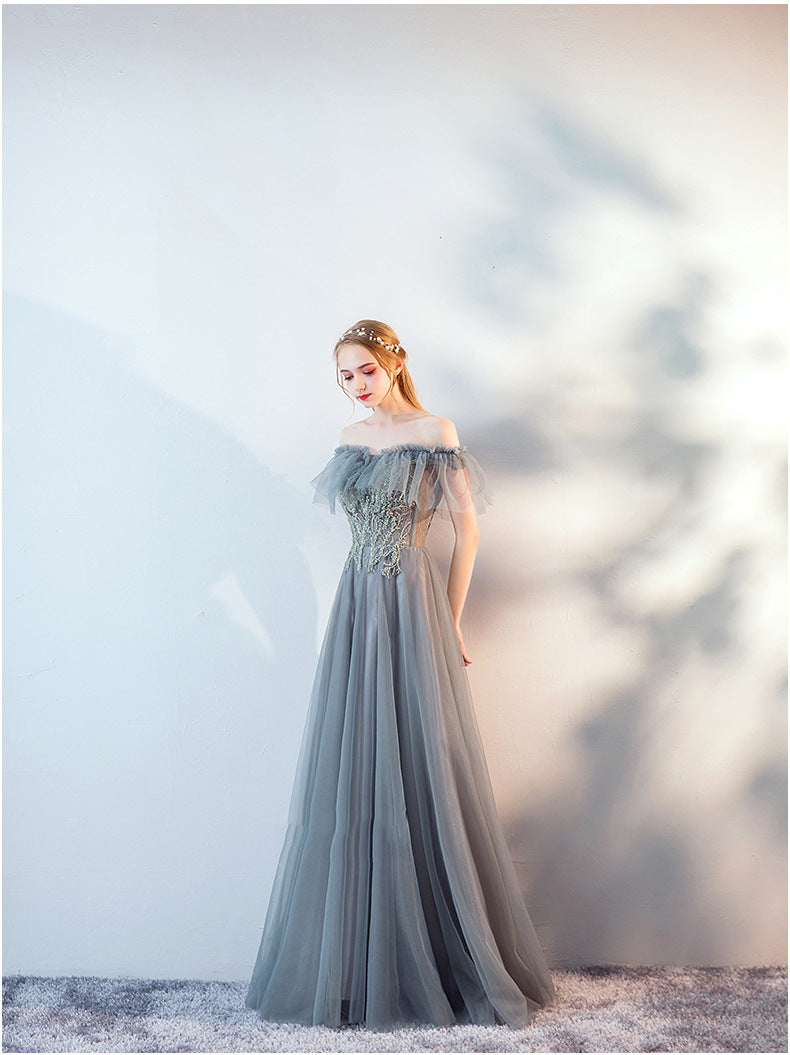 The Host's Annual Meeting Banquet Dress Skirt Fairy Air Shoulder Long Dress Female