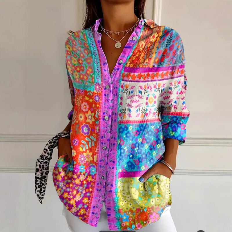 Fashion Casual Shirt Digital Printing Lapel Long Sleeve Shirt