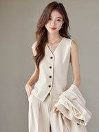 Fashion British Style High Waist Wide Leg Pants Two-piece Set