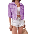 Women's Colorful 34 Sleeve Denim Jacket Coat