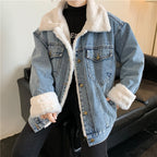 Loose Jacket Large Fur Collar Denim
