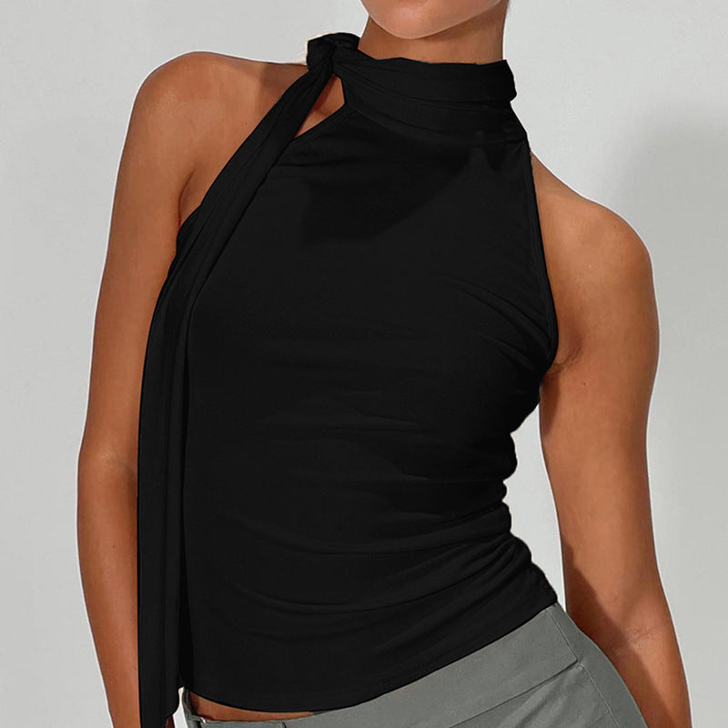 Women's Polka Dot Halter Ribbon Shoulder Backless Wild Vest