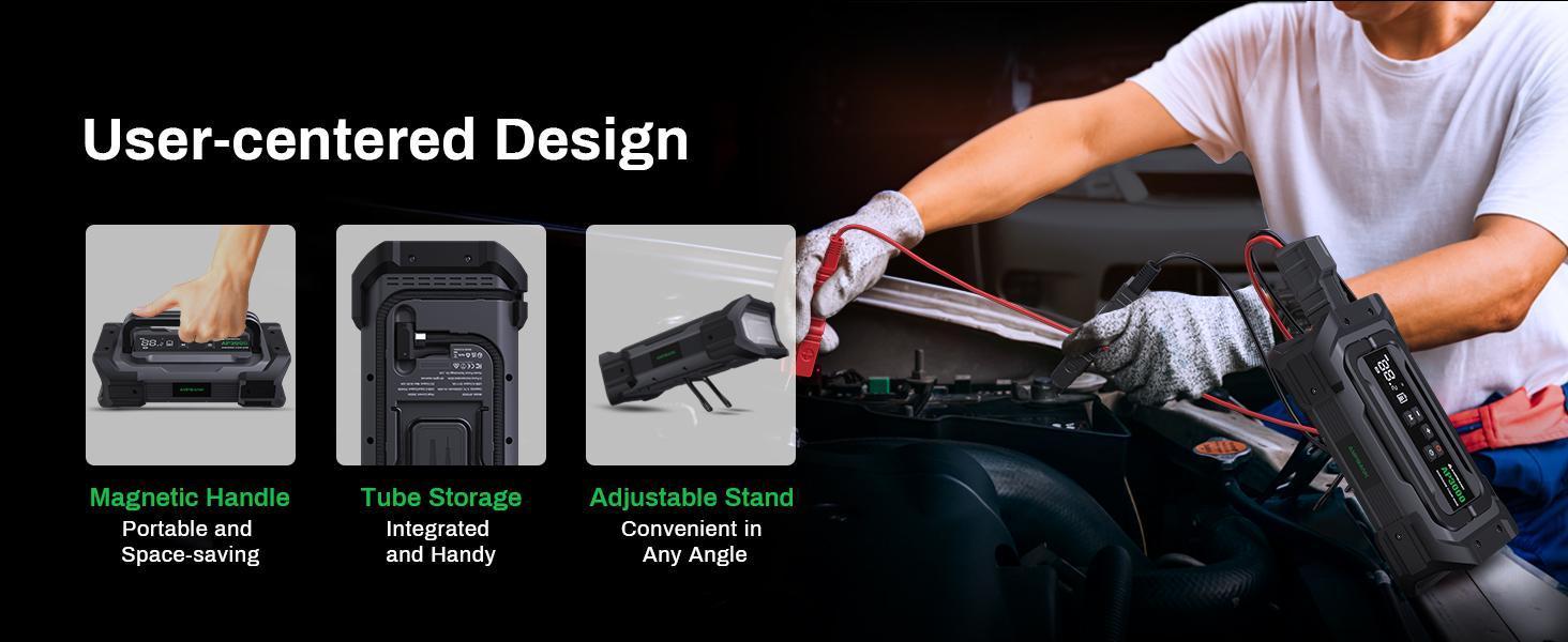 3000A Portable Car Emergency Starter Power Supply With Inflator Function 150PSI Digital Tire Inflator 12V Car Battery Charger With LED Lighting LCD Display