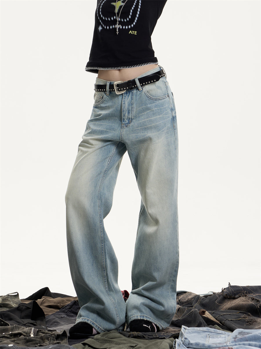 Retro Washed Distressed Jeans With Whiskers Female Hot Girl Loose