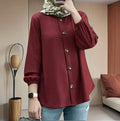 New Round Neck Long Sleeve Cuff Blouse