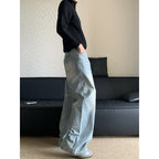 Retro Washed Worn Jeans Men's Loose Straight Wide-leg Pants