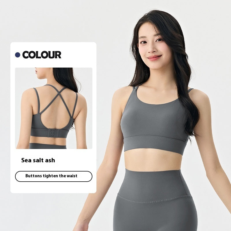 Spaghetti Strap One-piece Fixed Cup Sports Underwear Medium Strength Beauty Back Strap