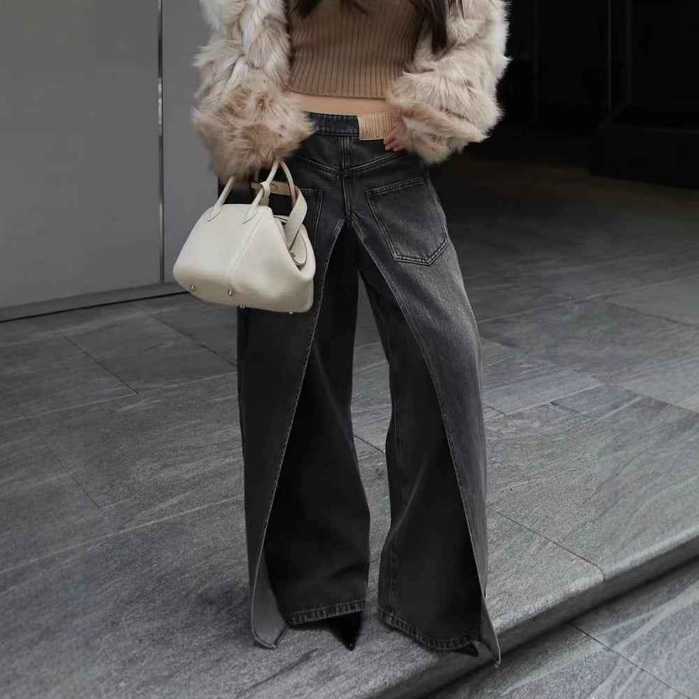 Y2g Waste Soil Wind Front And Back Wear Washed Loose Wide Leg Jeans