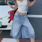 Multi-breasted Denim Shorts