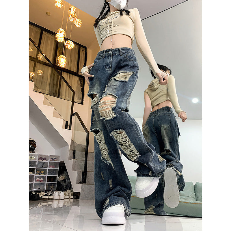 Ripped Lazy Loose Jeans For Women